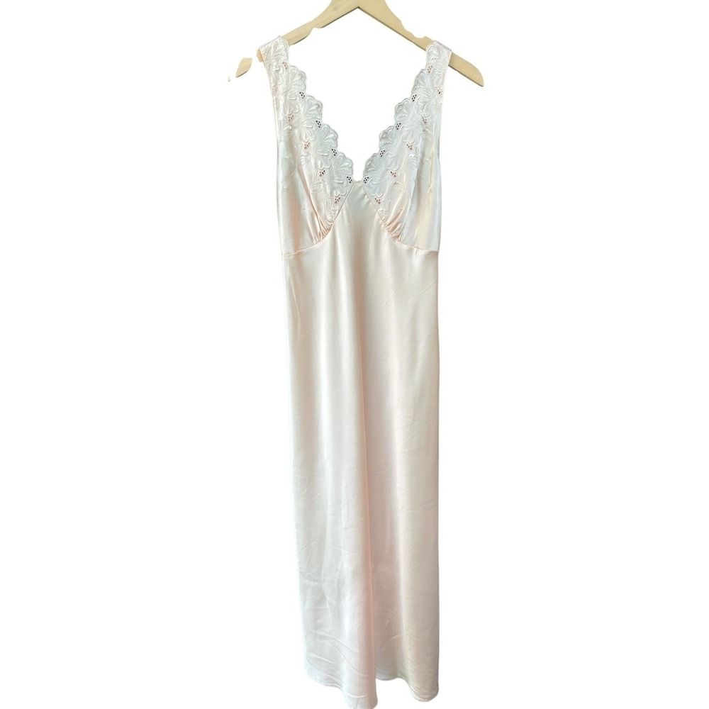 Pale Peach Satin Lace Trim Maxi Slip Dress S/M
